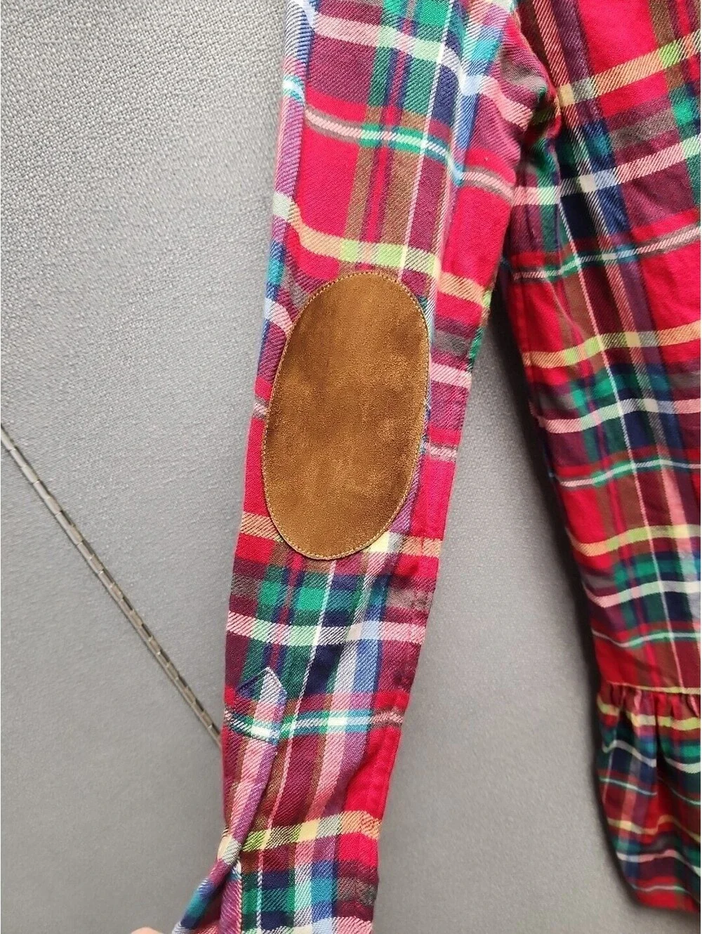 Polo Ralph Lauren Girls Flannel Red Plaid Shirt Dress Ruffel Hem Size 16